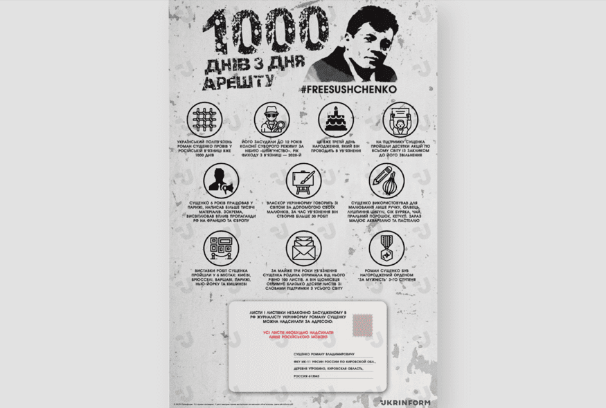 Український журналіст Роман Сущенко 1000 днів перебуває у російській в’язниці
