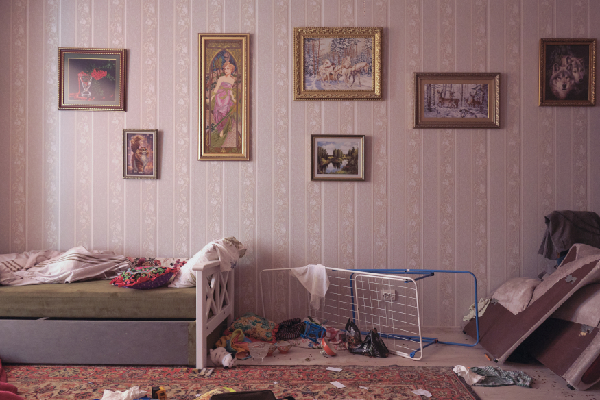 Vestiges of the Russian military remain in one of the apartment blocks in Bucha. Photograph: Óskar Hallgrímsson