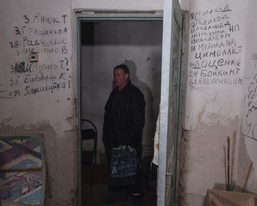 The basement in which the residents of Yagidny in Chernihiv Oblast were kept. Photograph: Tomasz Lazar