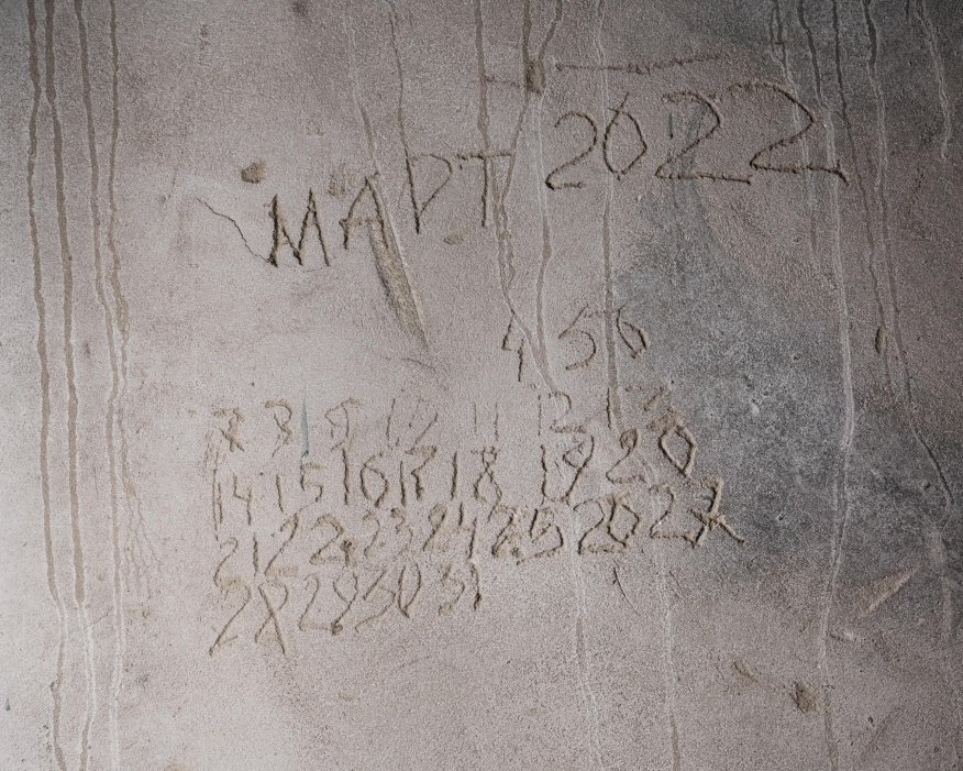 The basement in which the residents of Yagidny in Chernihiv Oblast were kept. Photograph: Tomasz Lazar