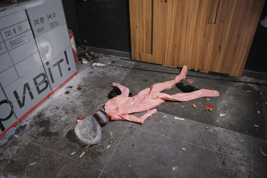 Vestiges of the Russian military remain in one of the apartment blocks in Bucha. Photograph:  Óskar Hallgrímsson
